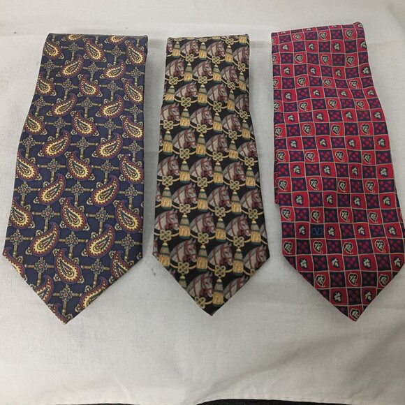 ❤️LOT 3 FENDI CHRISTIAN DIOR VALENTINO NECK TIES Horse Tassel Paisley and Dots - Picture 1 of 12